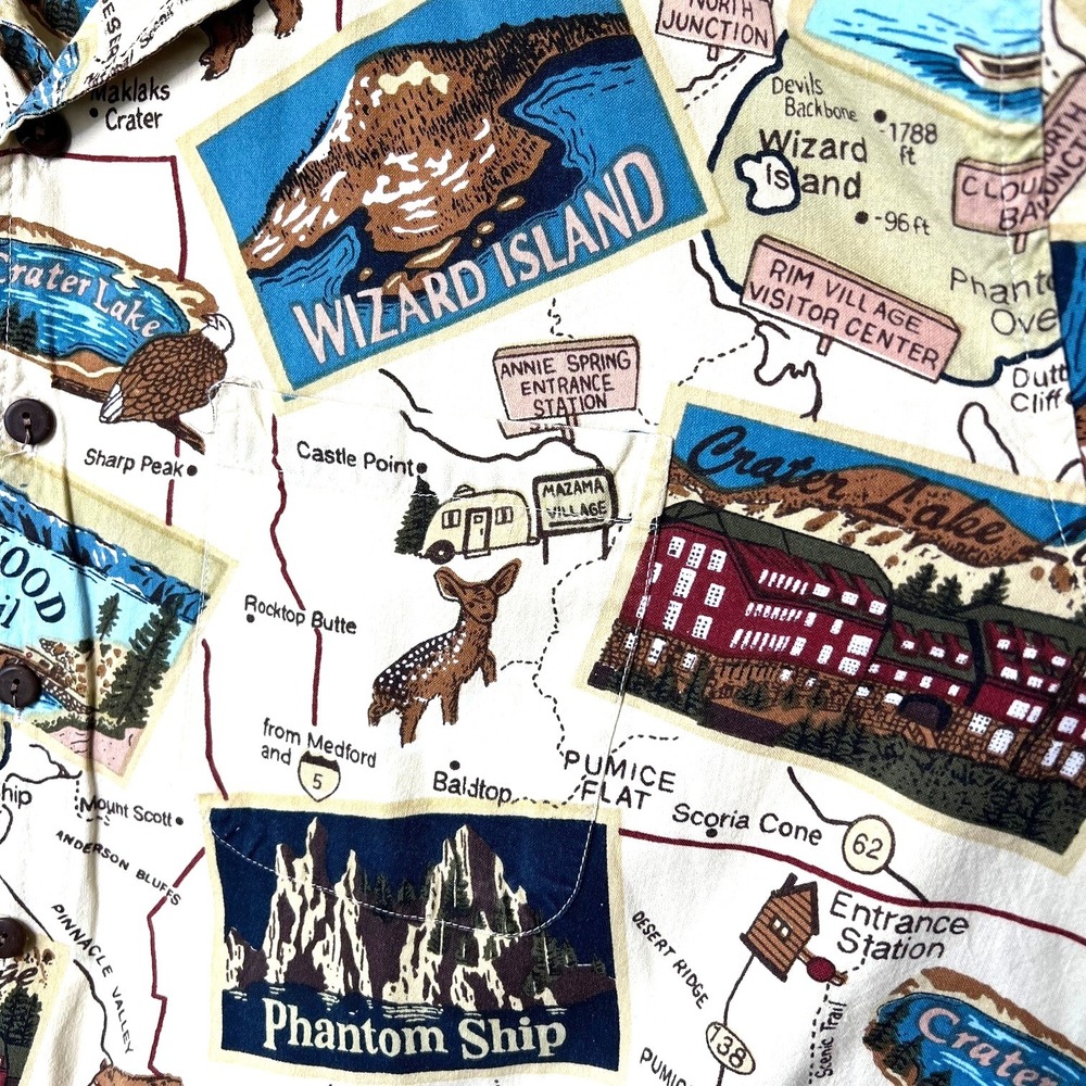 Dem Crazy Shirt Mens XXL Cream All Over Print Destination Map Travel Casual - Picture 7 of 8